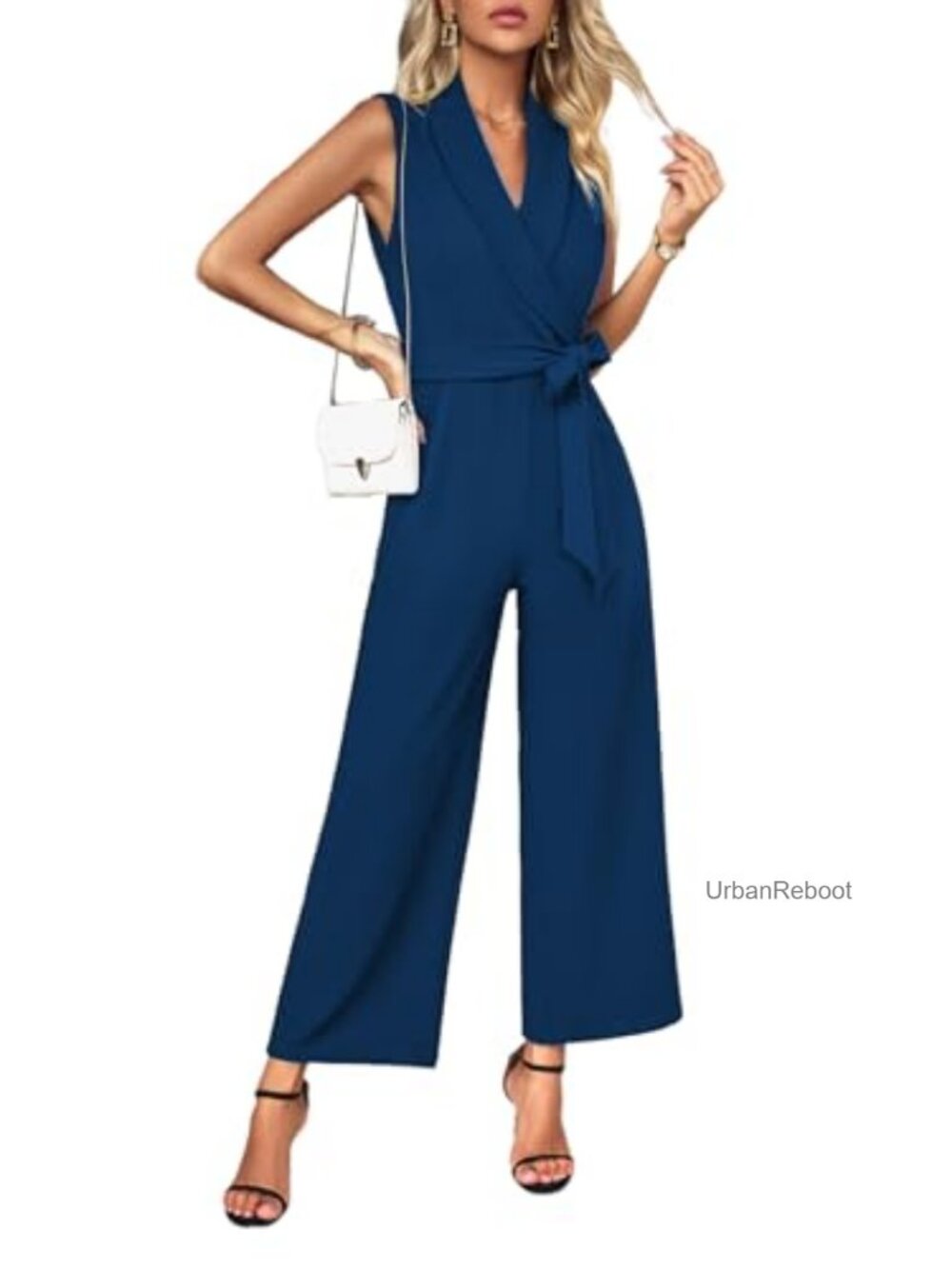 Womens Casual Jumpsuit V Neck Backless Loose Fit Wide Leg One Piece Business